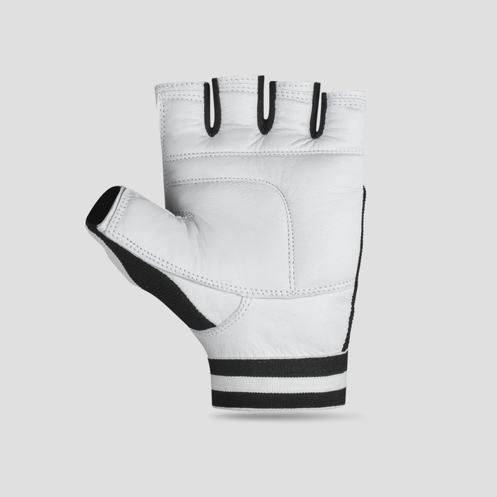 Premium Leather Weightlifting Gloves (Black/White)