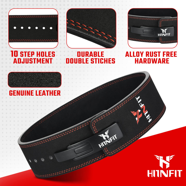 10mm Lever Belt - Black/Red Buckle Black