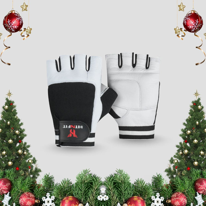 Premium Leather Weightlifting Gloves (Black/White)
