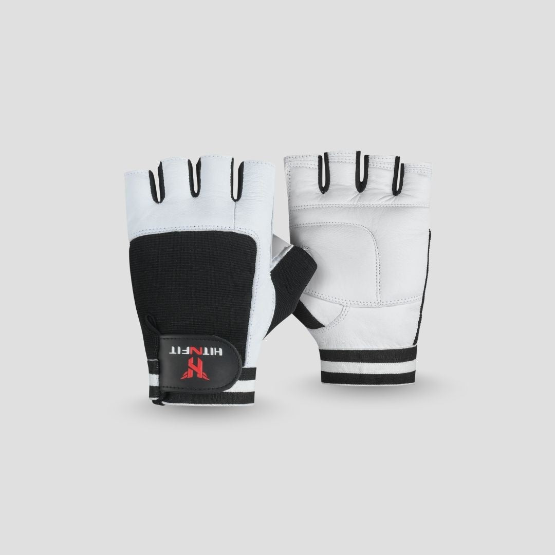 Premium Leather Weightlifting Gloves (Black/White)