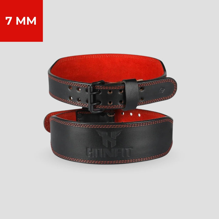 7mm Classic Weight Lifting Leather Belt (Black/Red)