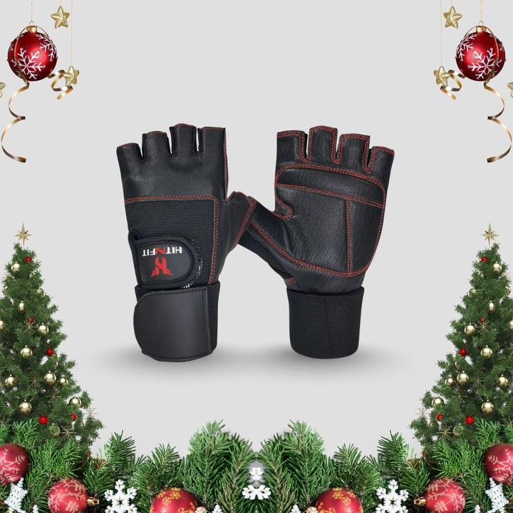 Premium Leather Weightlifting Gloves (Black)