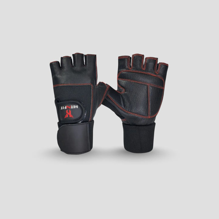 Premium Leather Weightlifting Gloves (Black)