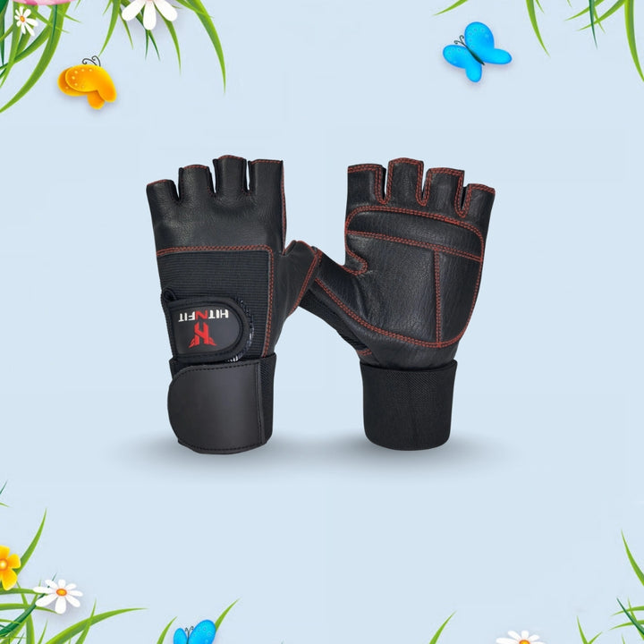 Premium Leather Weightlifting Gloves (Black)