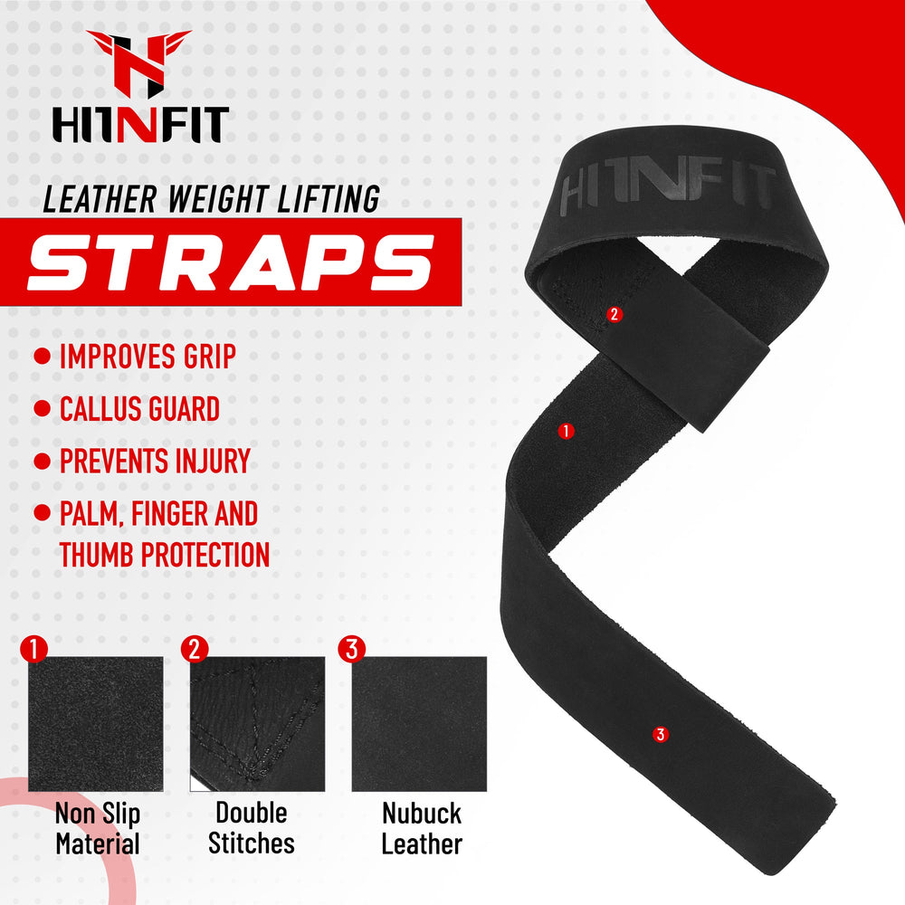 Black Weightlifting Leather Wrist Straps 