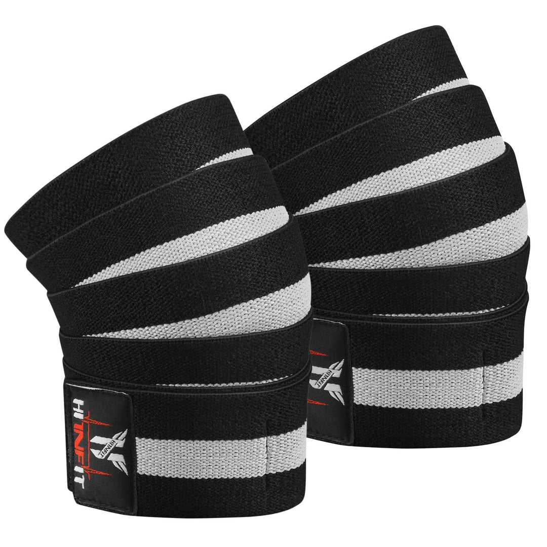 HIT N FIT Black White Heavy Duty Knee Wraps