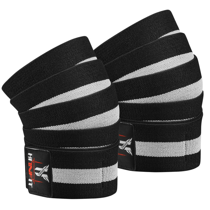 HIT N FIT Black White Heavy Duty Knee Wraps