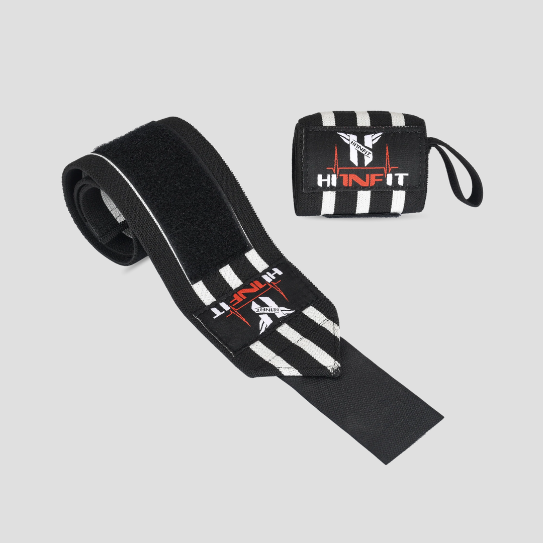 Black wrist wrap with white and red branding