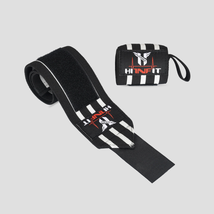 Black wrist wrap with white and red branding