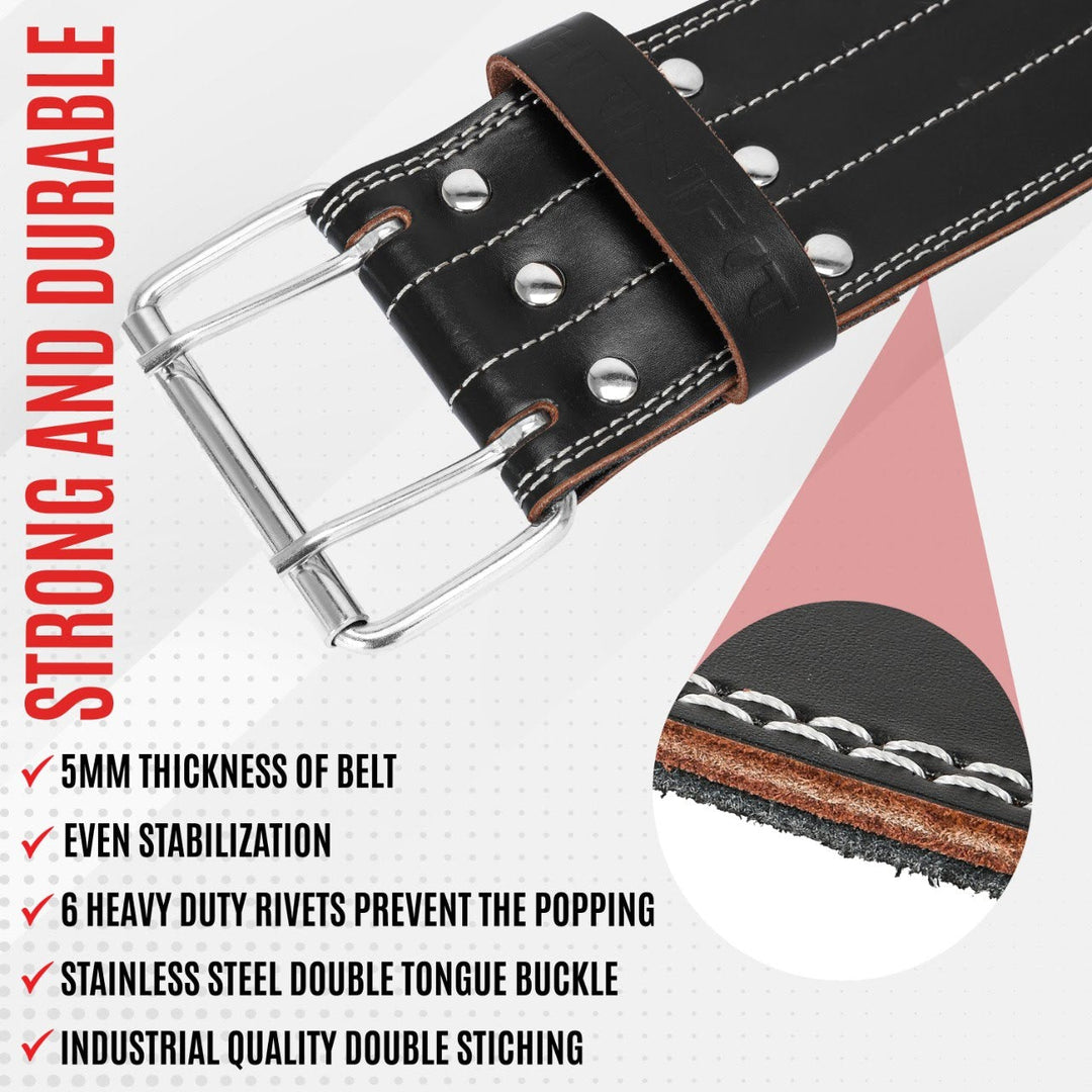 Double Prong Leather Powerlifting Belt