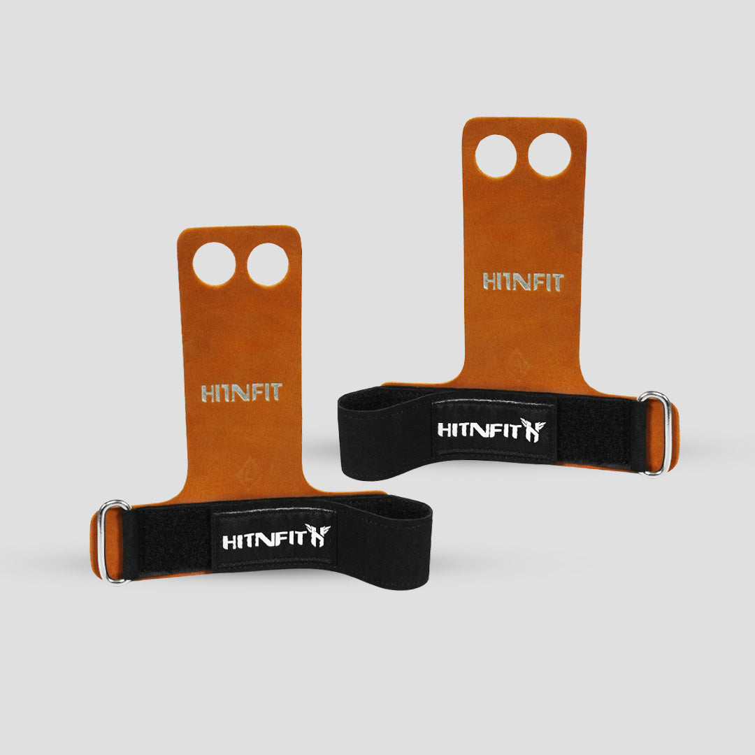 Leather Hand Grips - Fingerhole Brown