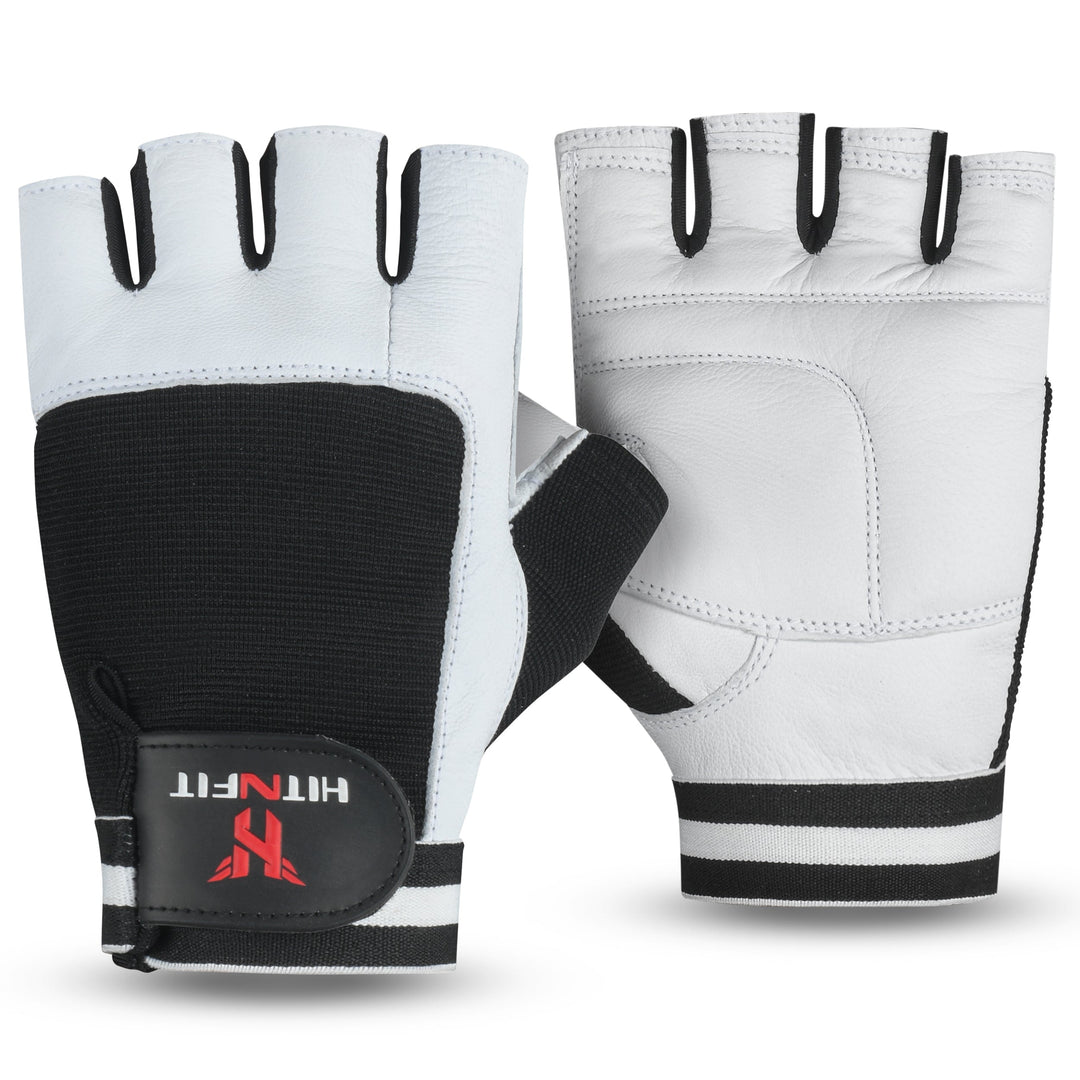 Leather Weightlifting Gloves (Black/White)